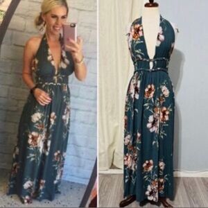 ILLA ILLA Dark Teal Floral Maxi Dress Size S